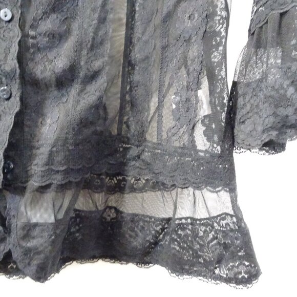 Coldwater Creek Black Lace Button Down Sheer Size PXL Goth Fairycore Whimsy - Picture 4 of 8